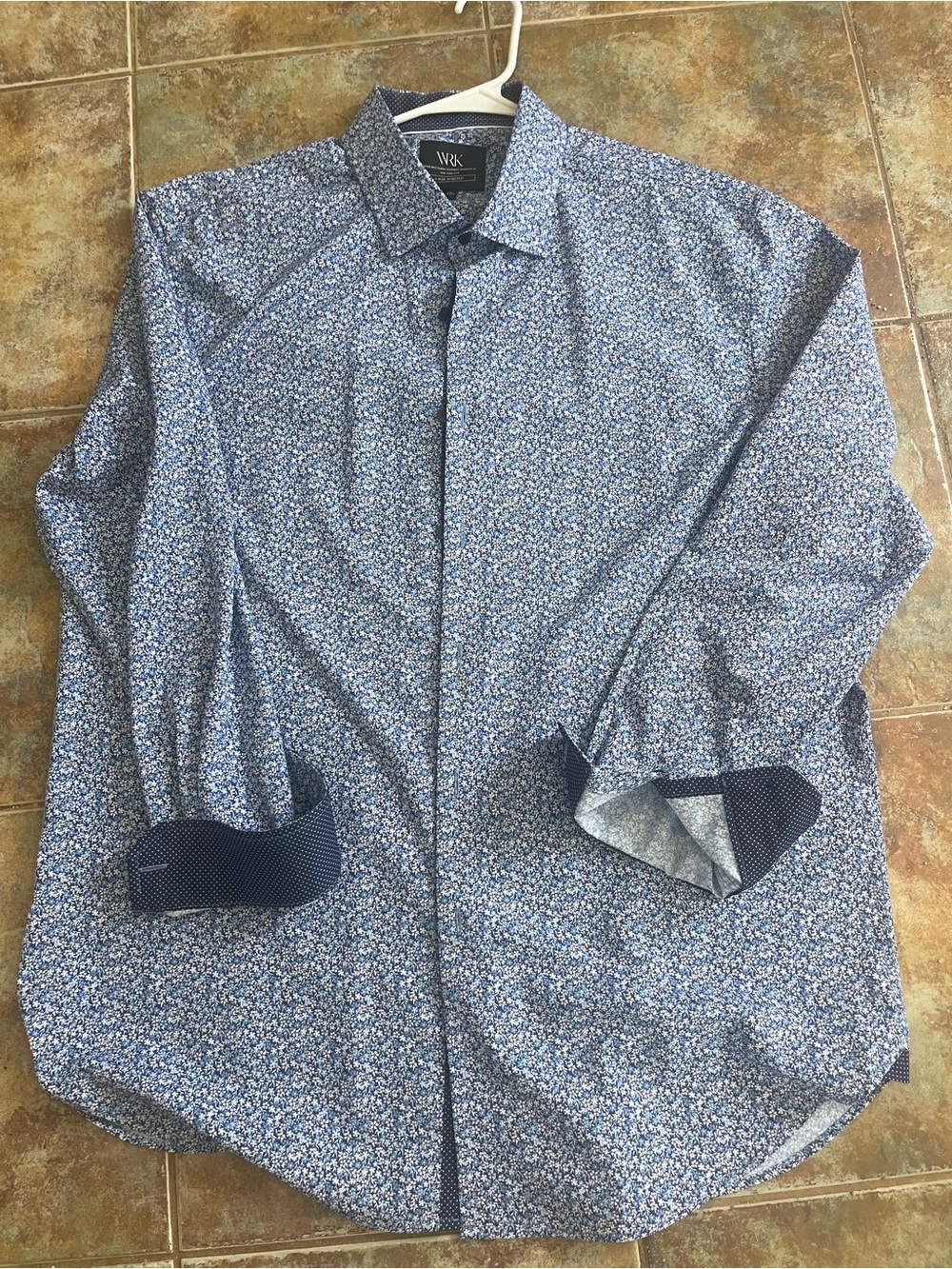 WRK Men's Blue Micro Floral Dress Shirt